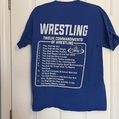Classic Blue Wrestling T-Shirt: 12 Commandments Crew Neck, Adult, Short Sleeve