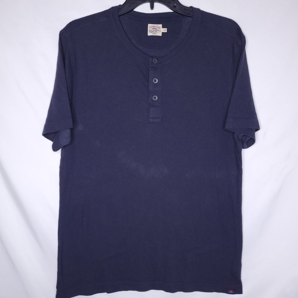 Faherty Henley Shirt Mens Medium Navy Short Sleeve