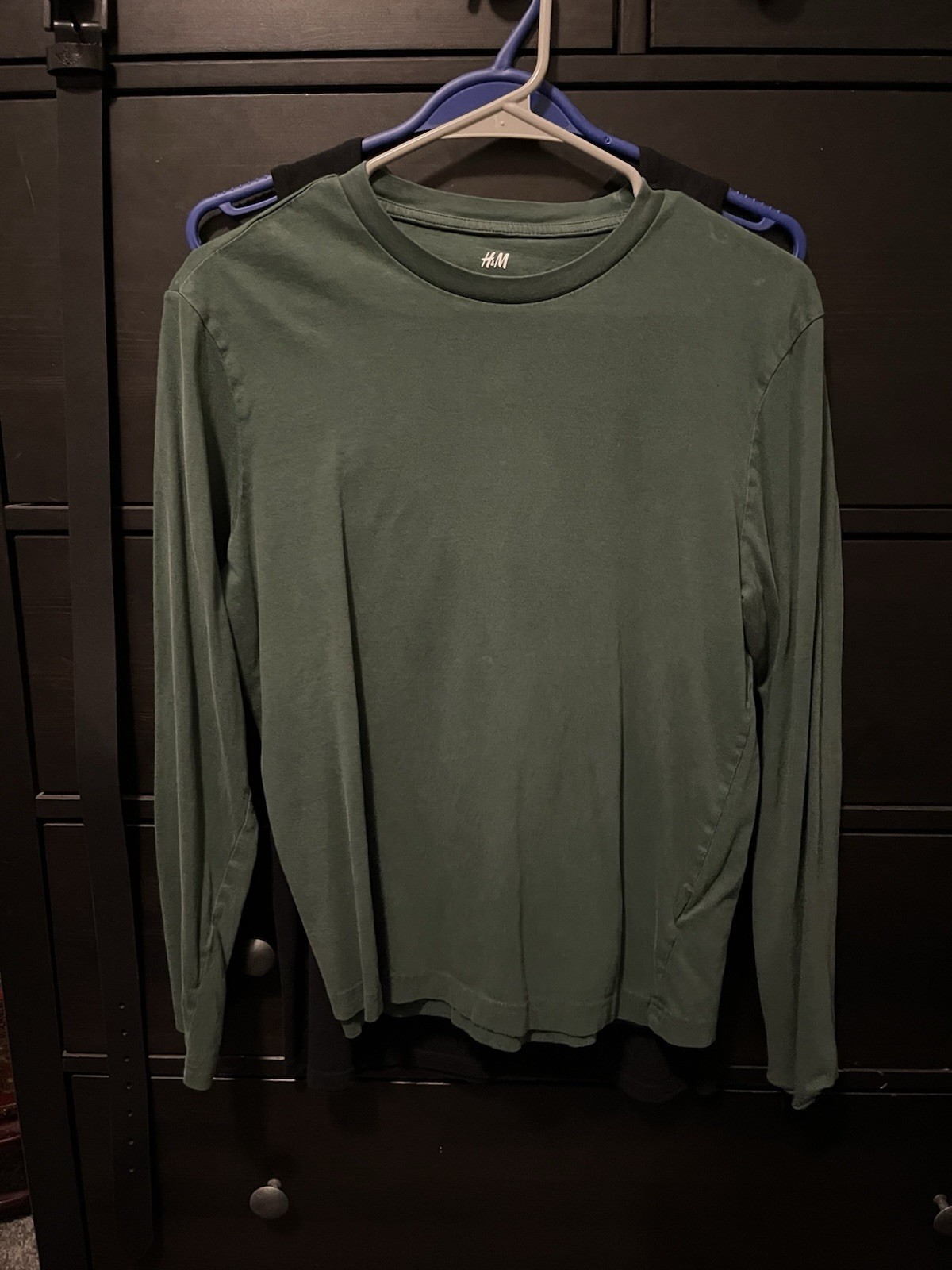 H&M Unisex Green Solid T-Shirt Crew Neck Long Sleeve Regular Fit S/M gallery