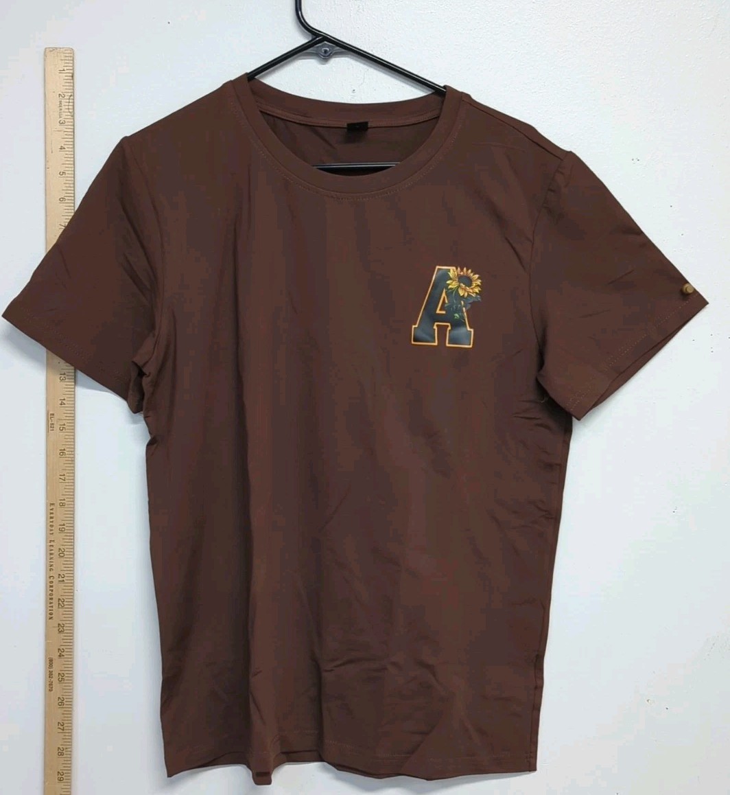 Shein Manfinity Crew Neck 'A' Logo Men's T Shirt Small Reddish Brown gallery