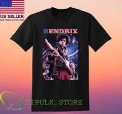 Jimi Hendrix American Flag Guitar Men’s Black T-shirt Size S-5XL