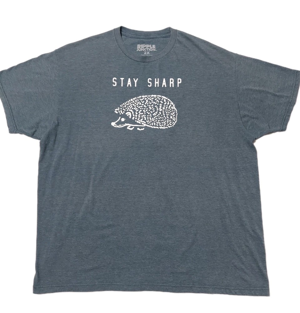 Ripple Junction Stay Sharp Hedgehog Graphic T-Shirt Men’s 2XL Blue Tee Casual