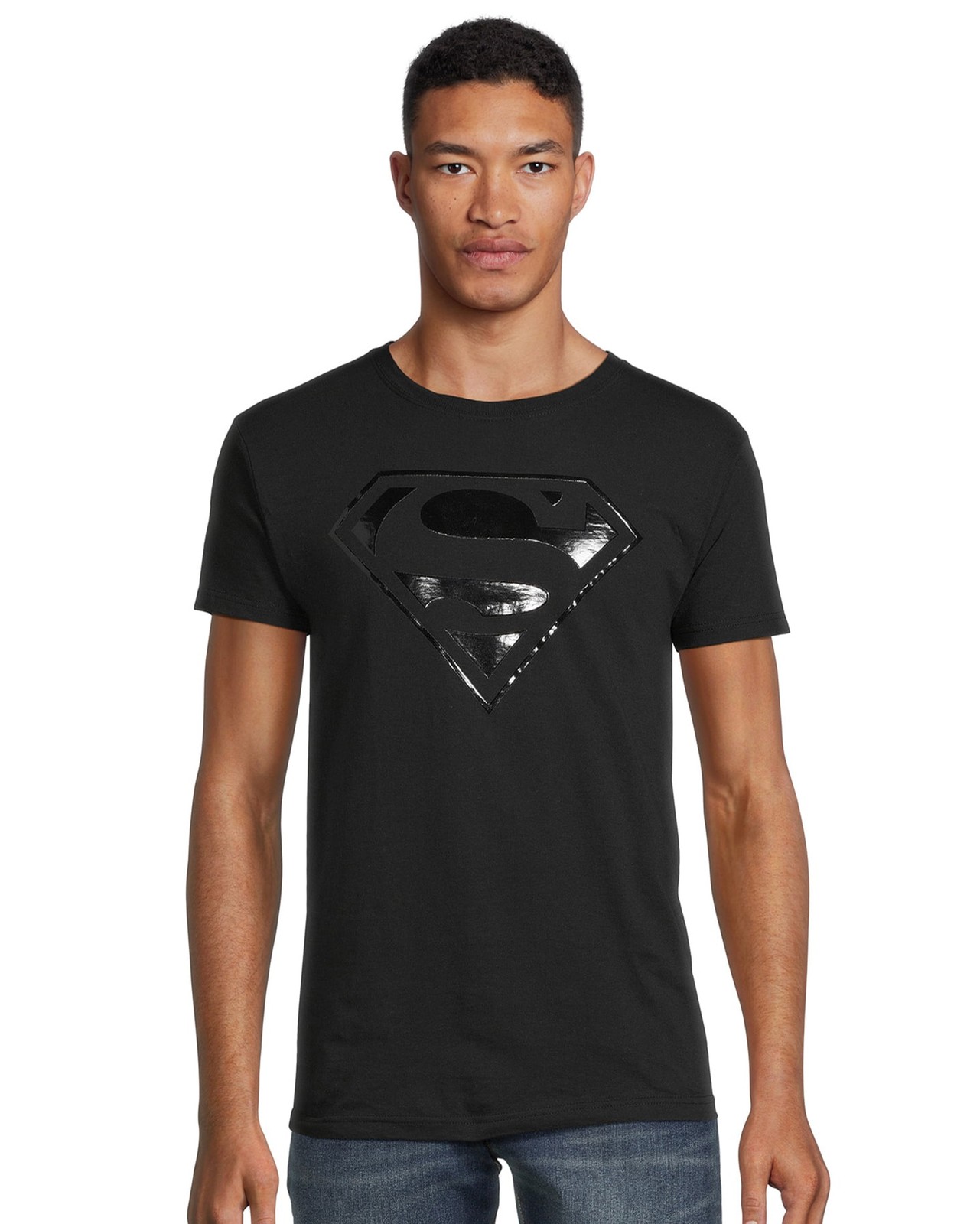 DC Comics Superman T-Shirt Men's Black Raised Logo Short Sleeve Top gallery