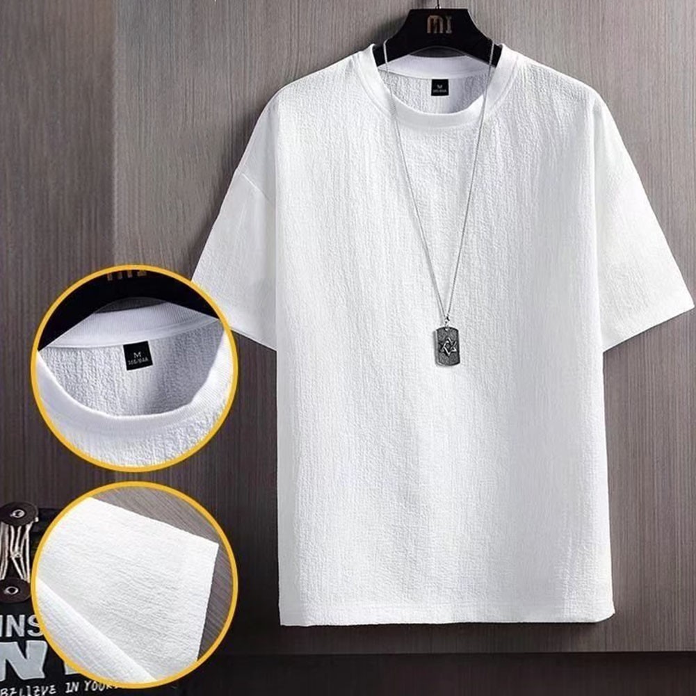 Men's Casual T-Shirt Loose Short Sleeve Splicing Texture Spring Summer gallery