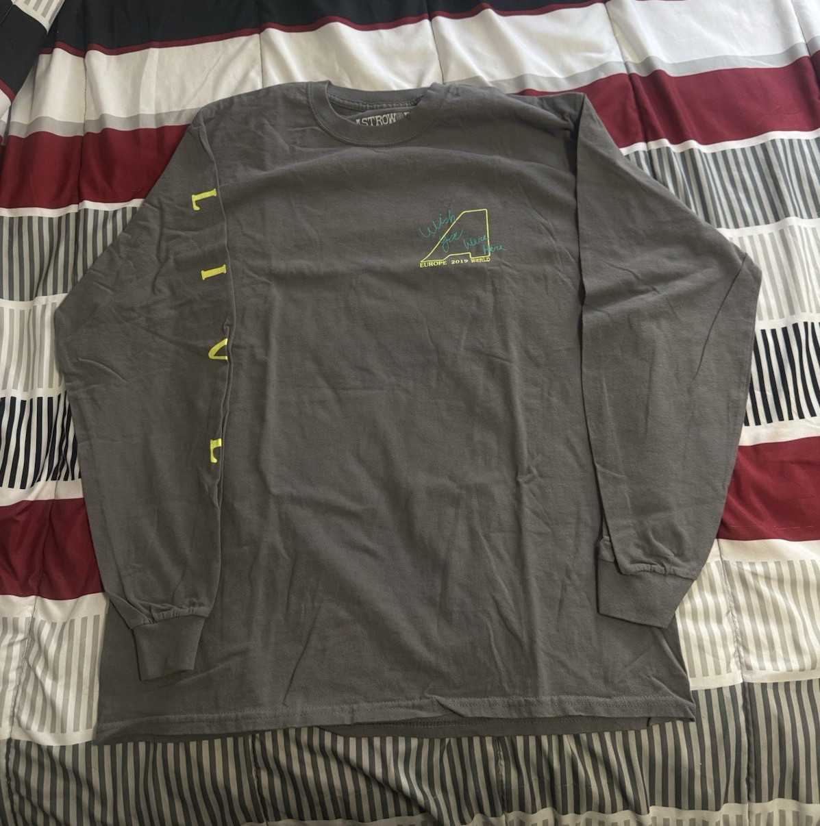 Astroworld Men’s L Gray Cotton Knit Crew Neck Long Sleeve Graphic T-Shirt