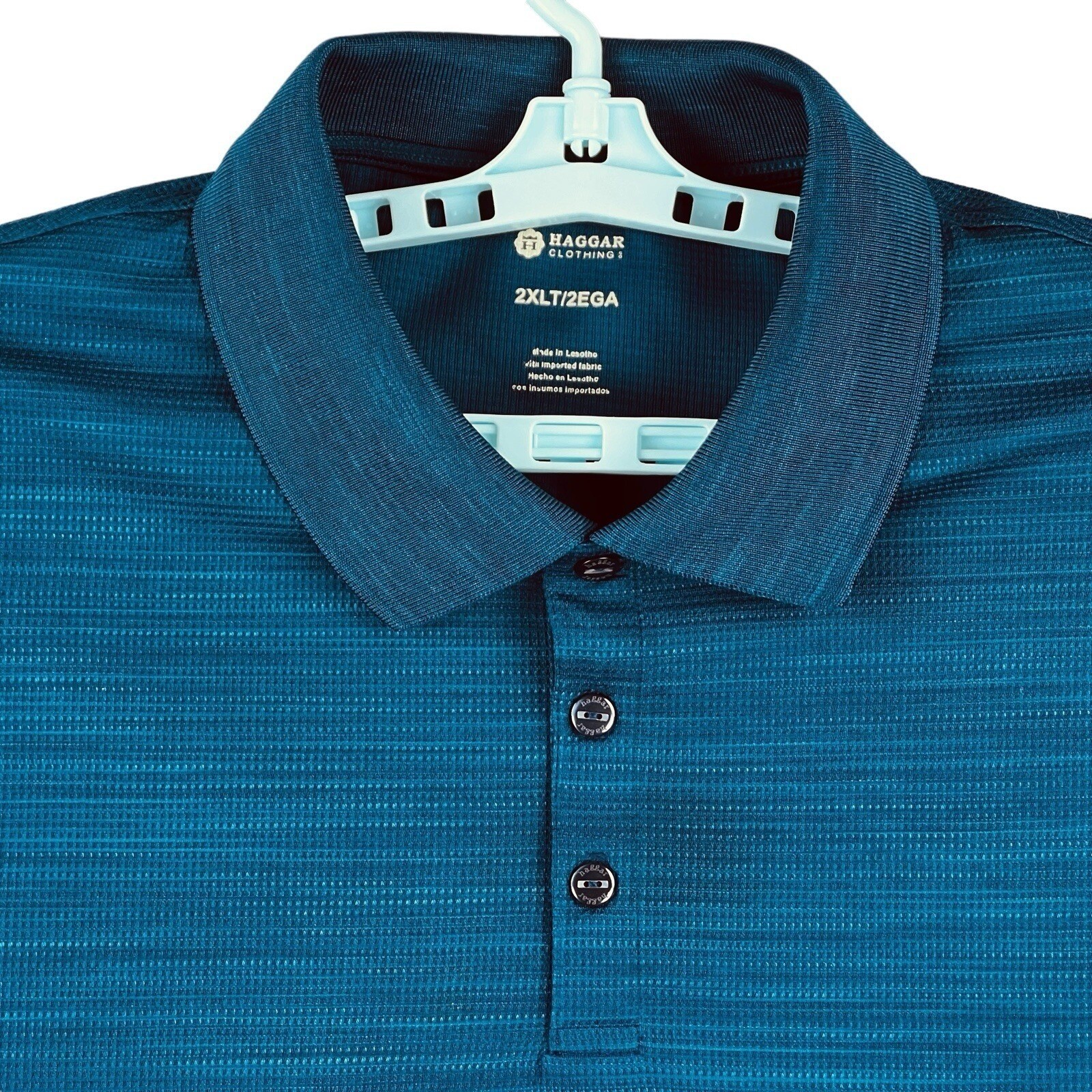Haggar Men Polo Shirt 2XLT Long Sleeve Heather Blue Stretch Buttons Placket NWOT gallery