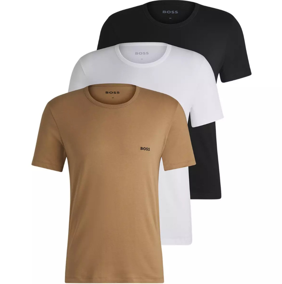 BOSS Mens T-Shirts Multicoloured 3 Pack Short Sleeve With Logo – Size L