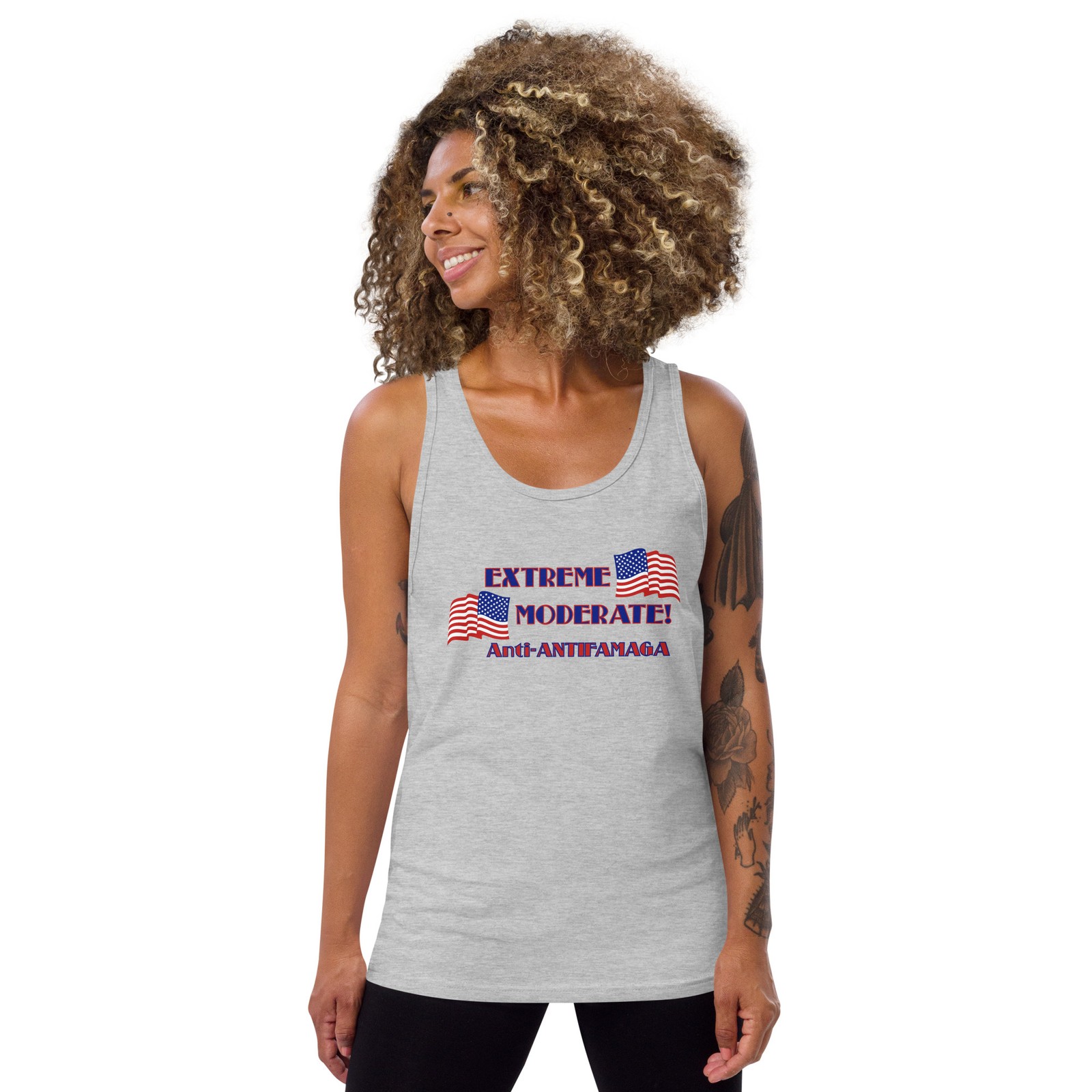 "Extreme Moderate" Unisex Tank Top Centrist Politics Anti-MAGA Anti-Antifa gallery