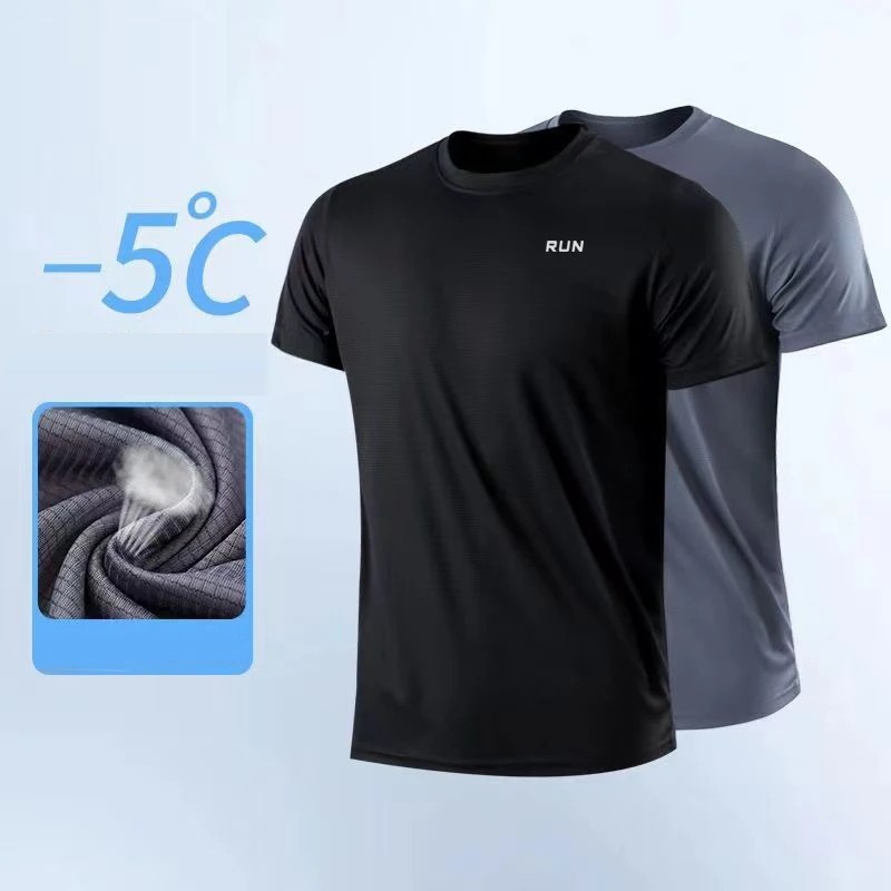 Men Summer Ice Silk Short Sleeve T-Shirt Quick Dry Fitness Sports Gym Wear Gift gallery