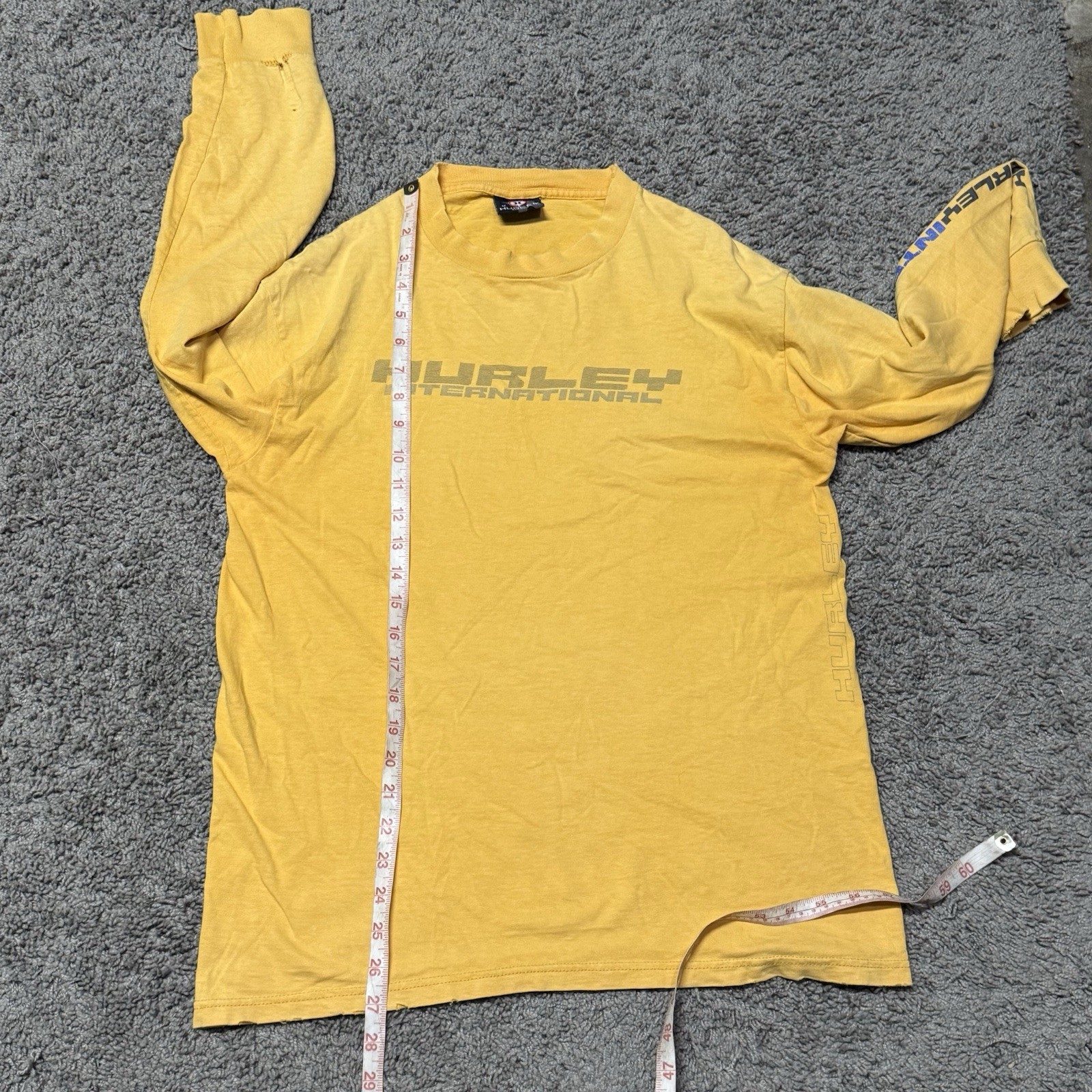 Vtg 90s Hurley USA Made Long Sleeve Shirt MD Blue Surf Skate Movement Internatio gallery