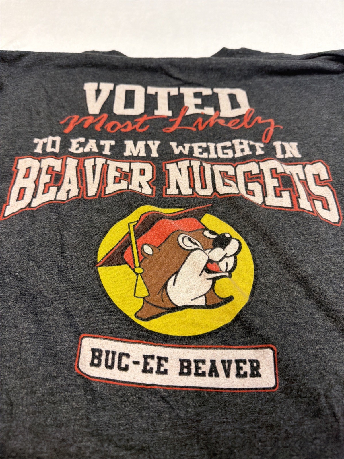 Buc-ee's 2022 Seniors T-Shirt Most Likely To Eat Weight in Beaver Nuggets Size L gallery