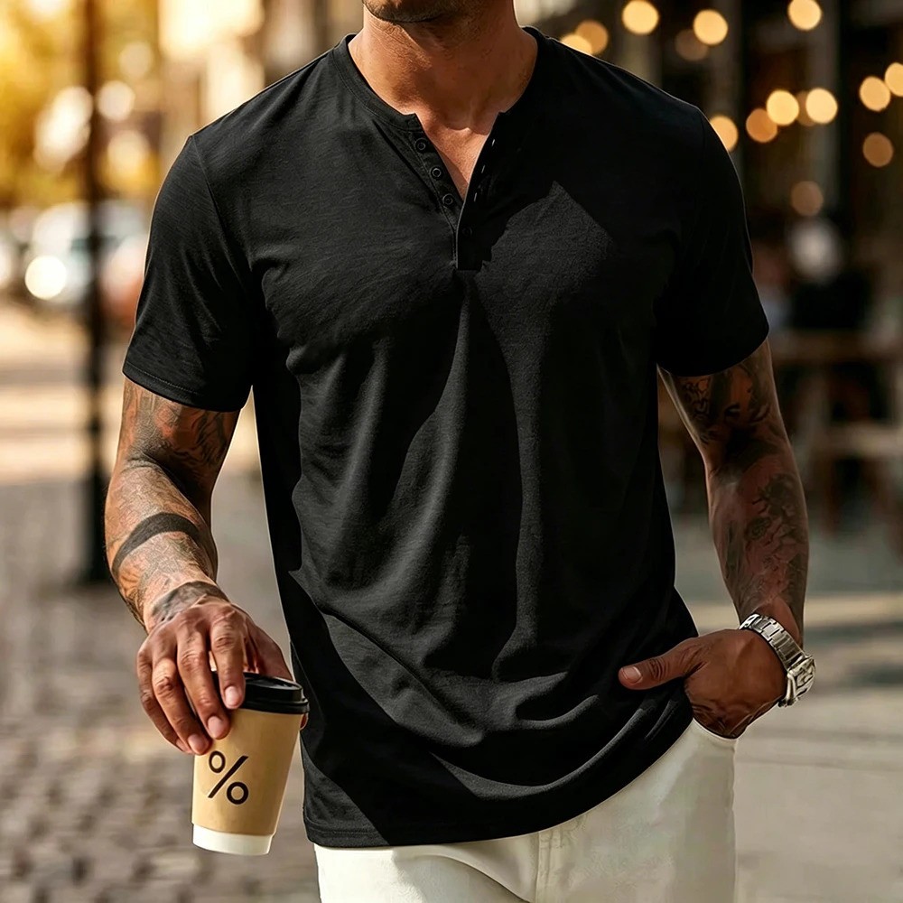 Men's Summer Solid Color Slim Fit Cotton T-shirt Short Sleeve Casual Streetwear gallery