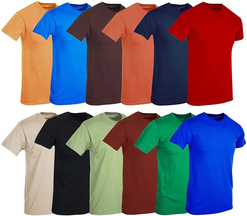 Mens Cotton Crew Neck Short Sleeve T-Shirts Mix Colors Bulk 12 pack