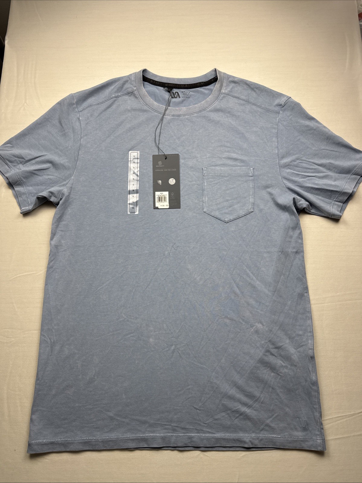 VRST Men’s Essential Acid Wash Pocket Tee, Muted Denim, S