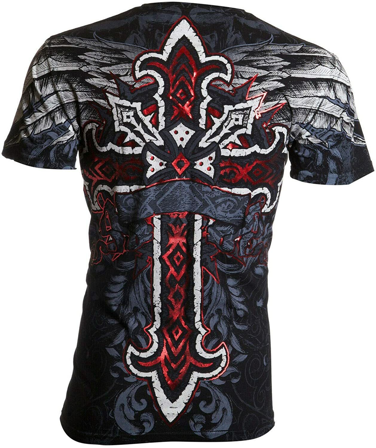 Archaic Affliction Men's T-Shirt RED FLAG Cross Wings Biker Black S-5XL gallery