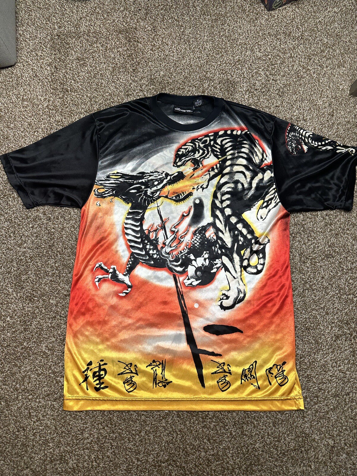 Lot 7 Vtg No Boundaries Flames Sheer AOP Dragon Rave Y2K M/L Anime Hardy Shirt gallery