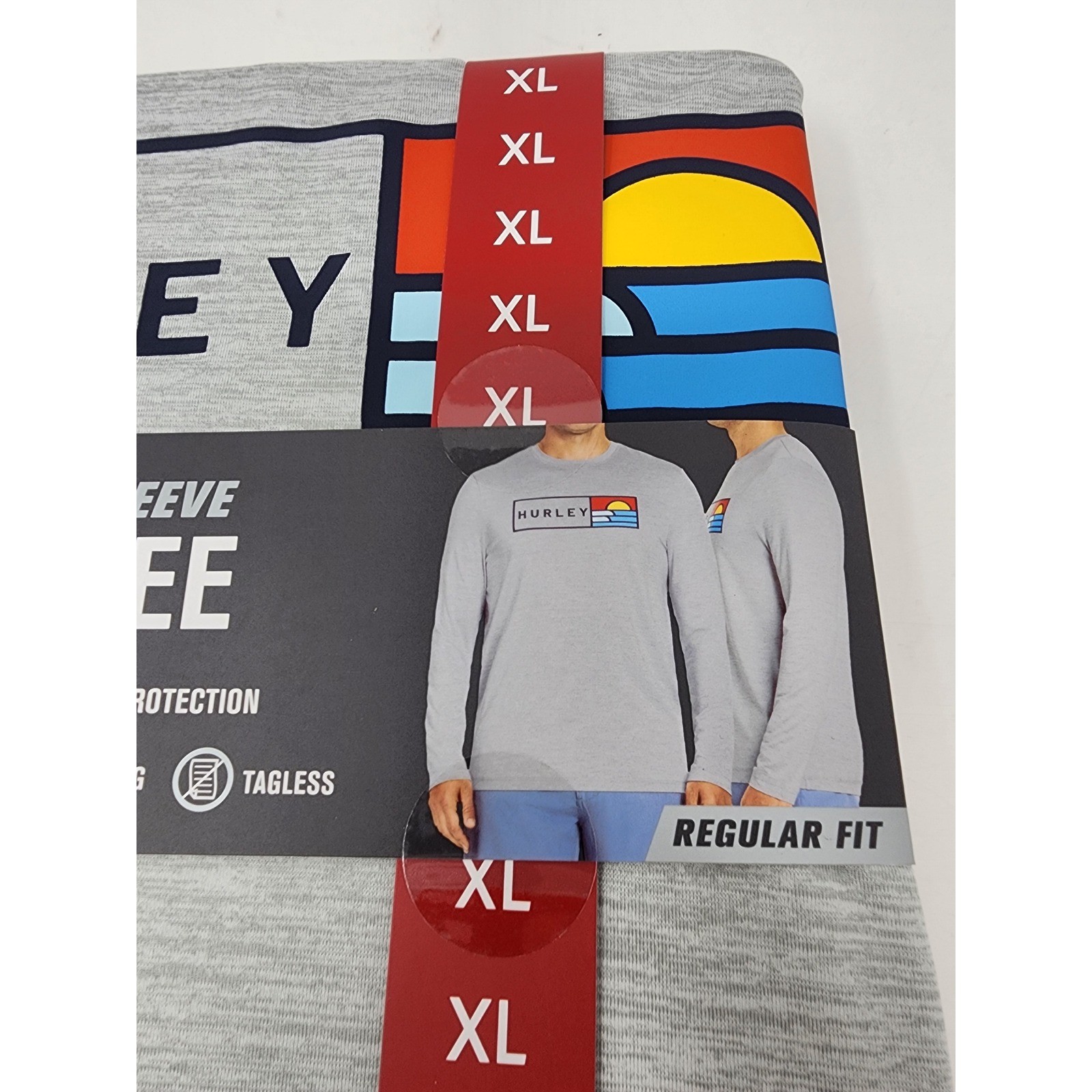 Hurley Mens Long Sleeve UV Tee Shirt Grey Poly Blend Athletic Workout Size XL gallery