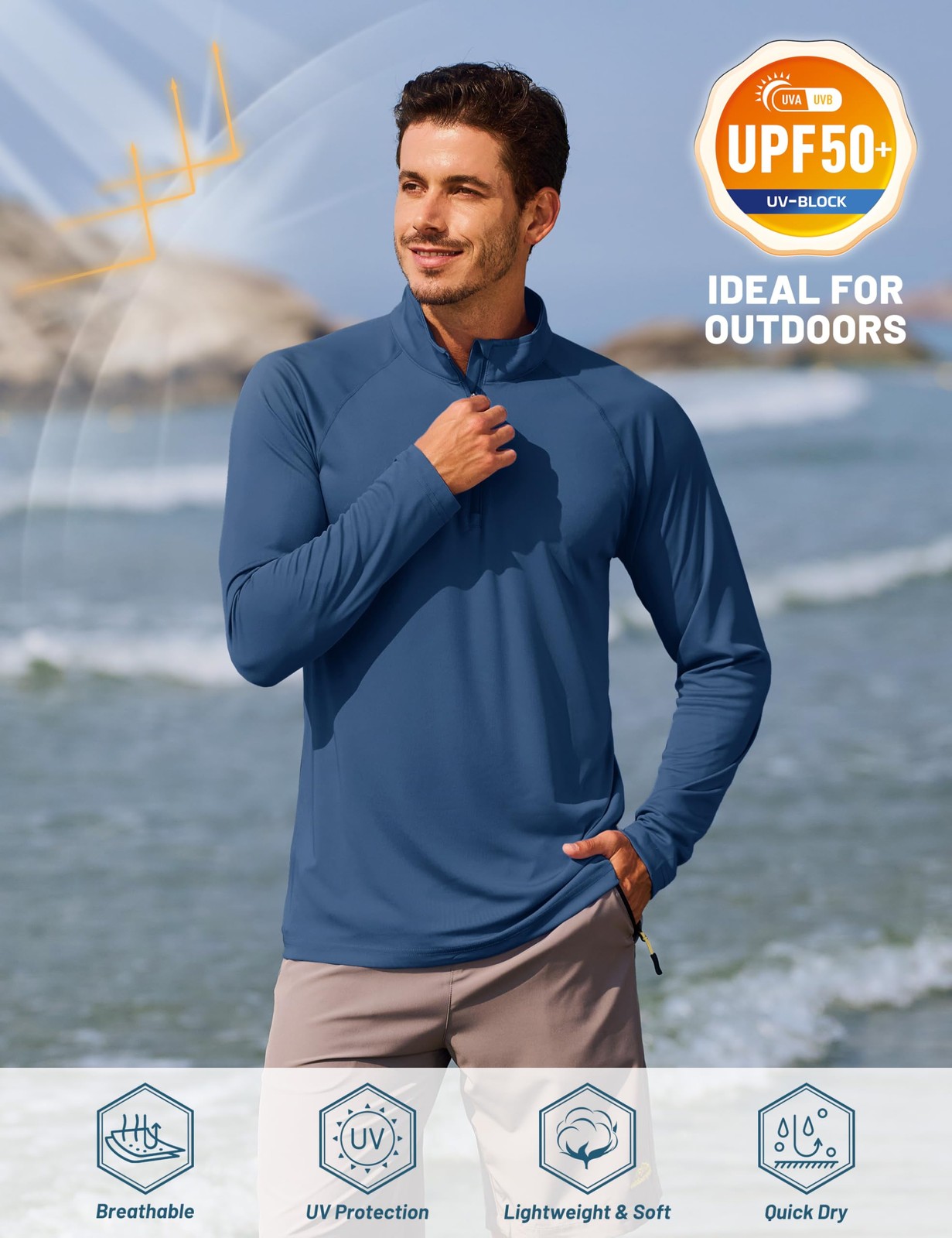 TACVASEN Sun Protection Shirts for Men Long Sleeve 1/4 Medium, #01blue Grey gallery