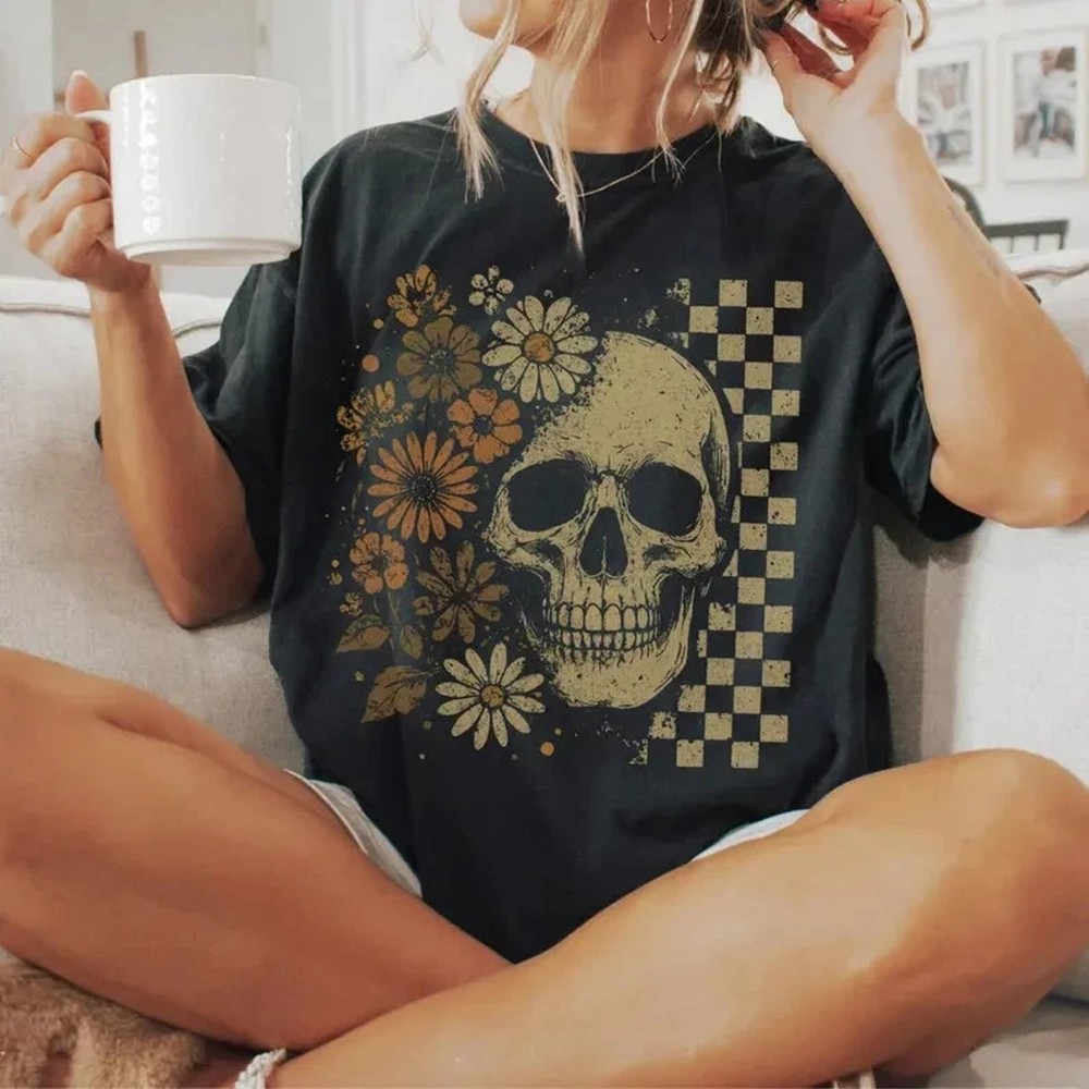 Boho Skull Graphic Tee, Vintage Grunge Tee
