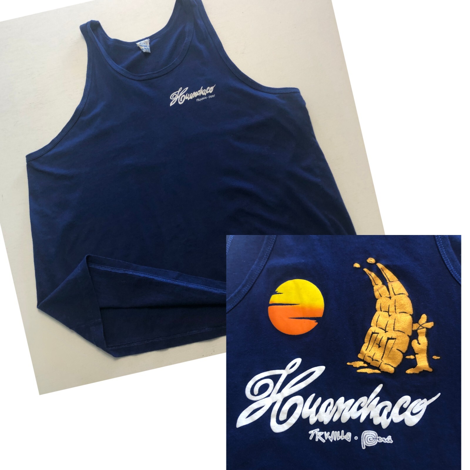 vtg 90s Huanchaco SURF Tank Top Sz Muscle Shirt Trujilla Peru Beach Sunset gallery