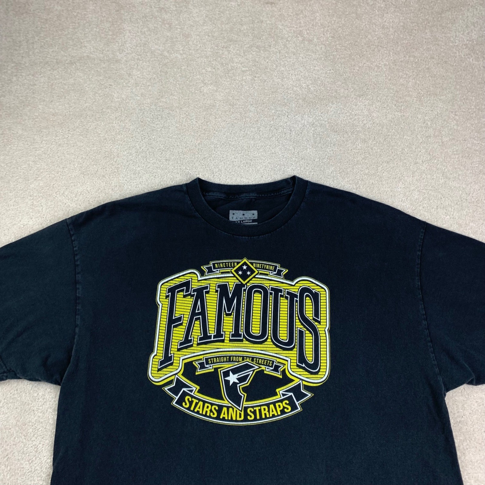 Famous Stars and Straps T-Shirt Mens XXL Black Yellow Graphic Logo Tee Vtg Y2K gallery