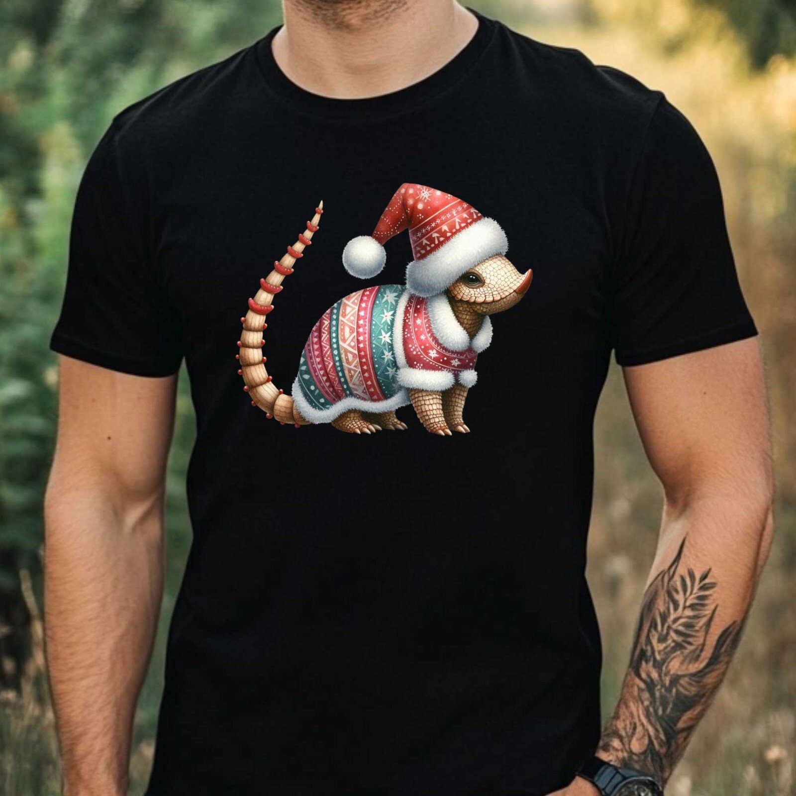 Mens Christmas Armadillo Print Cotton T-Shirt Size XS to 5XL