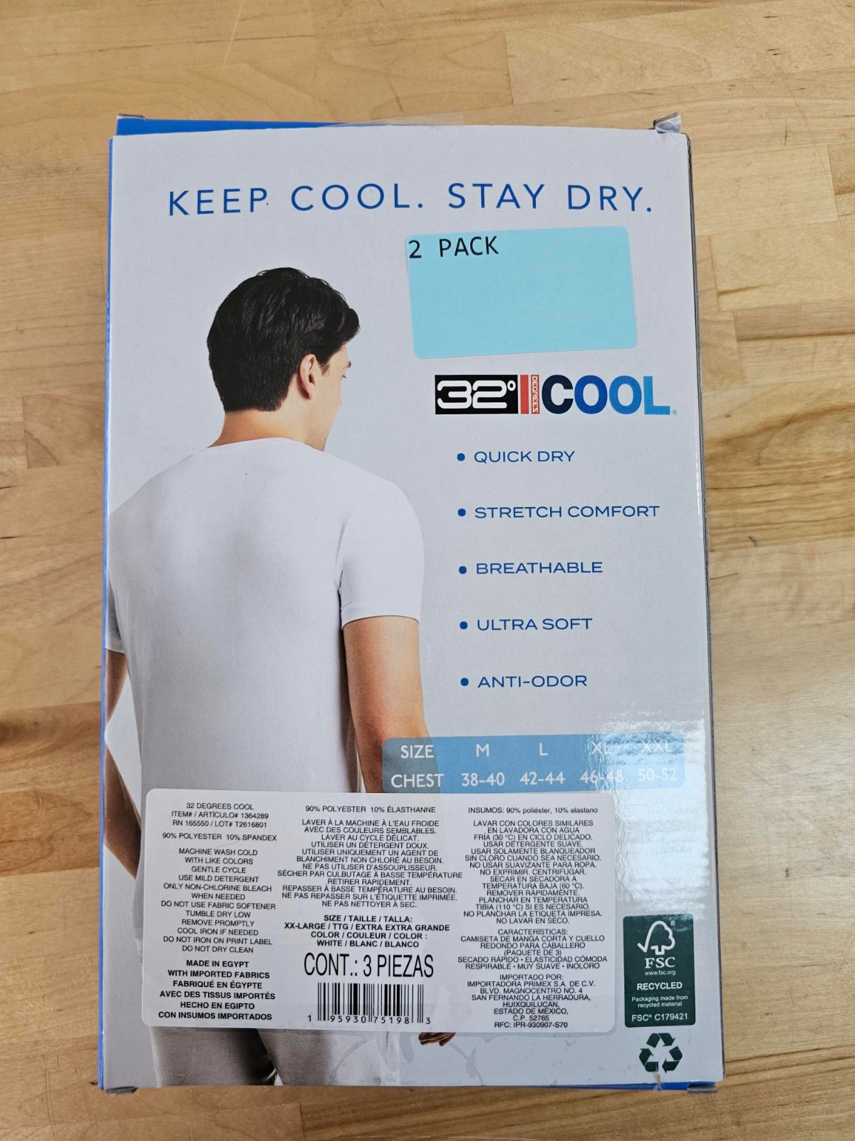 2 PACK - XXL / 2XL WHITE - 32 Degrees Cool Men's Short Sleeve T-Shirts Crew Neck gallery
