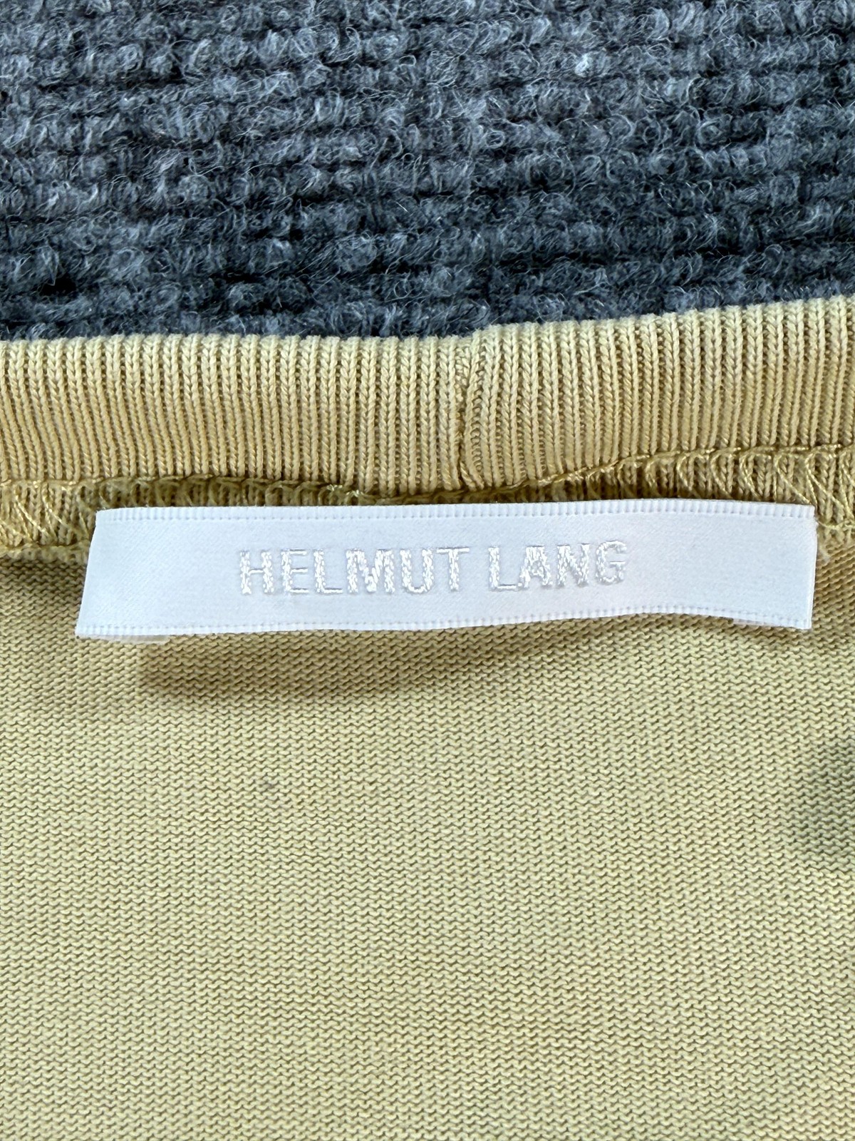 Helmut Lang Shirt Mens Large Tan Logo Graphic Crewneck Short Sleeve Back Print gallery