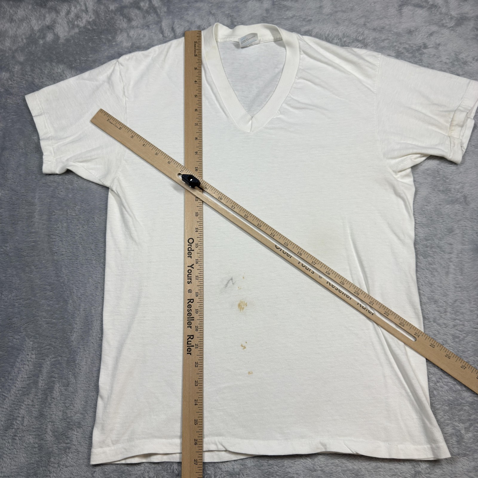 Vintage Sears Shirt Mens Large White V Neck Single Stitch Thin Stained 80s gallery