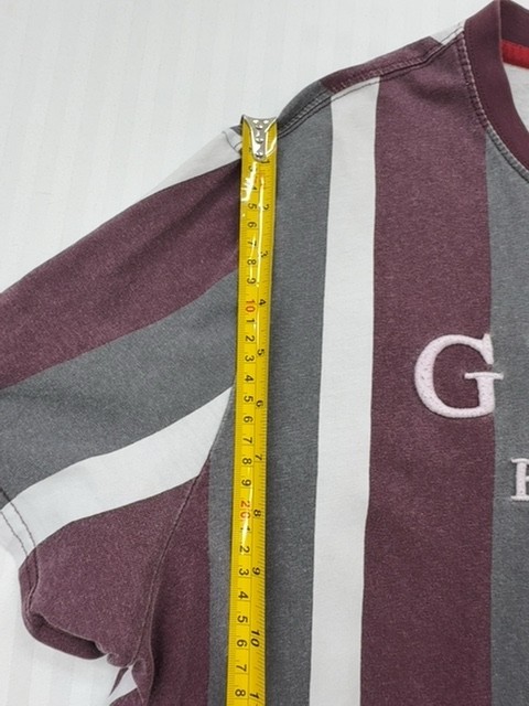 Guess Boys T Shirt XL Burgundy Gray White Striped Logo Graphic gallery