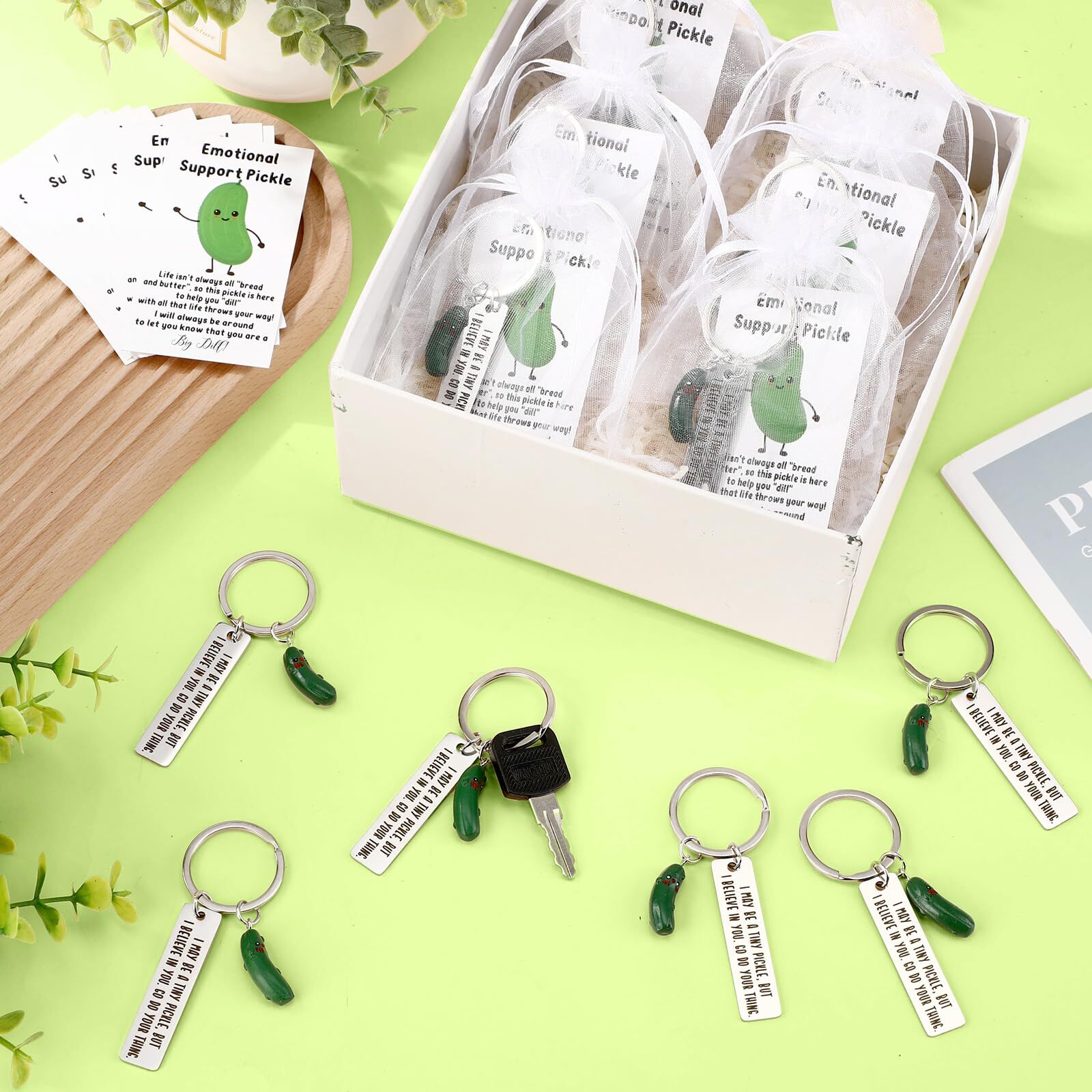 20 Sets Christmas Positive Pickles Gifts Resin Keychains with Card Bag Emotio... gallery