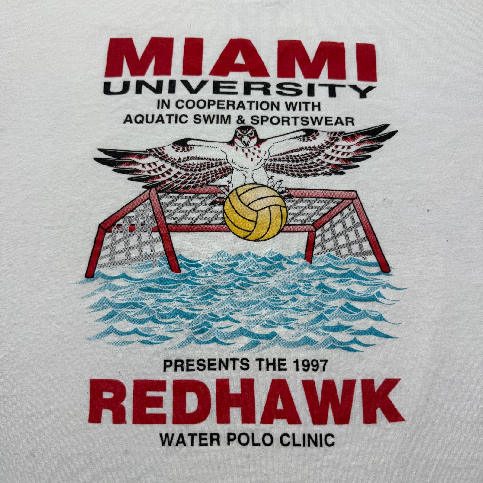 Vintage 1997 Miami University Redhawk Aquatic Swim Water Polo Clinic T-Shirt XL gallery