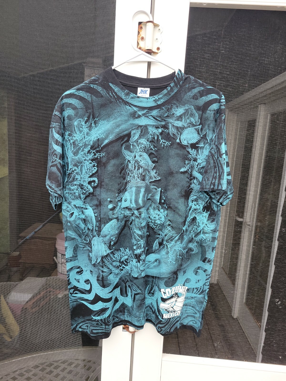 Vintage 90s All Over Print AOP Tropical Fish Cozumel T Shirt Outdoors Nature M L