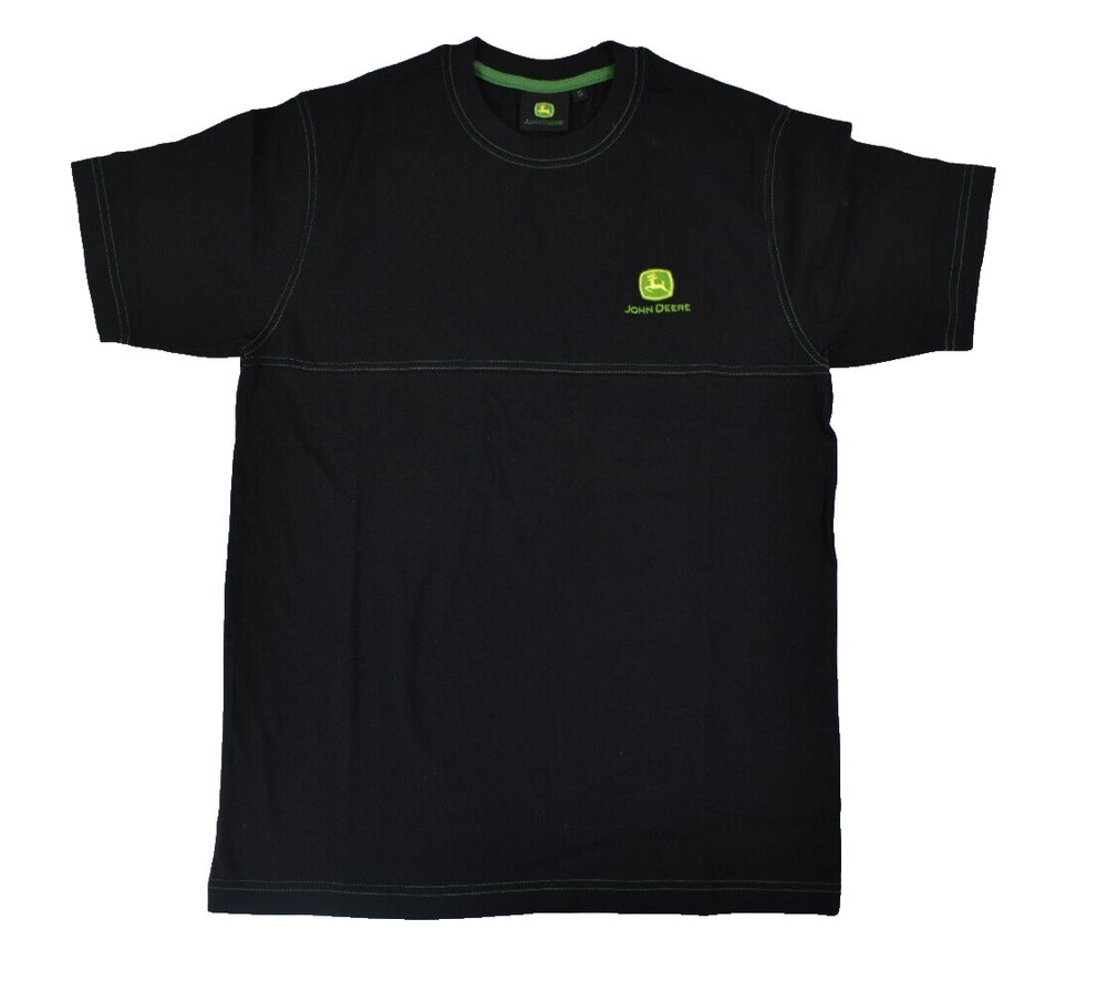 John Deere Mens Embroidered Logo Black Tee Shirt New S, M