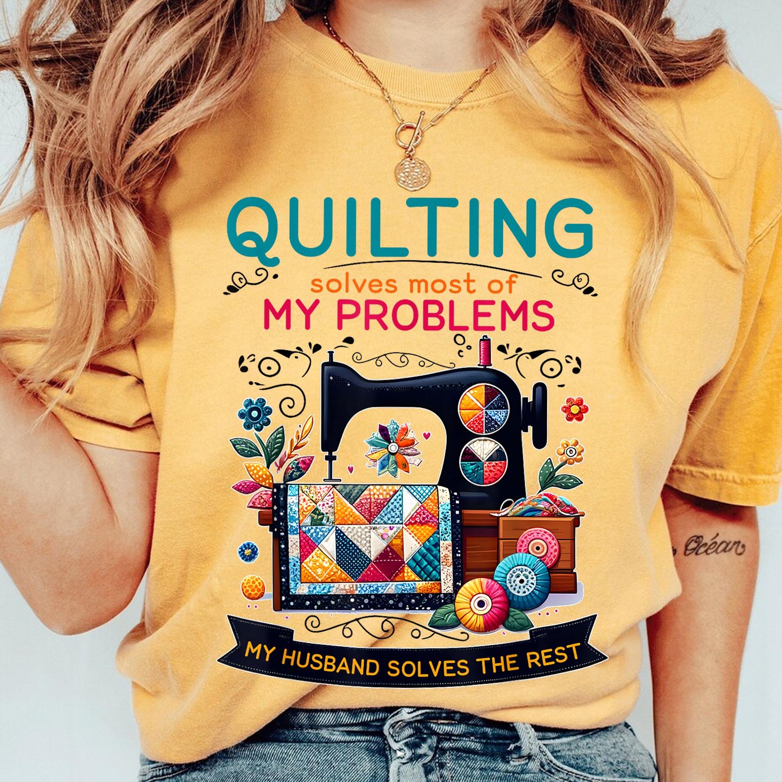 Quilting Solves Most of My Problems Funny Quilting T-Shirt Gift Women gallery