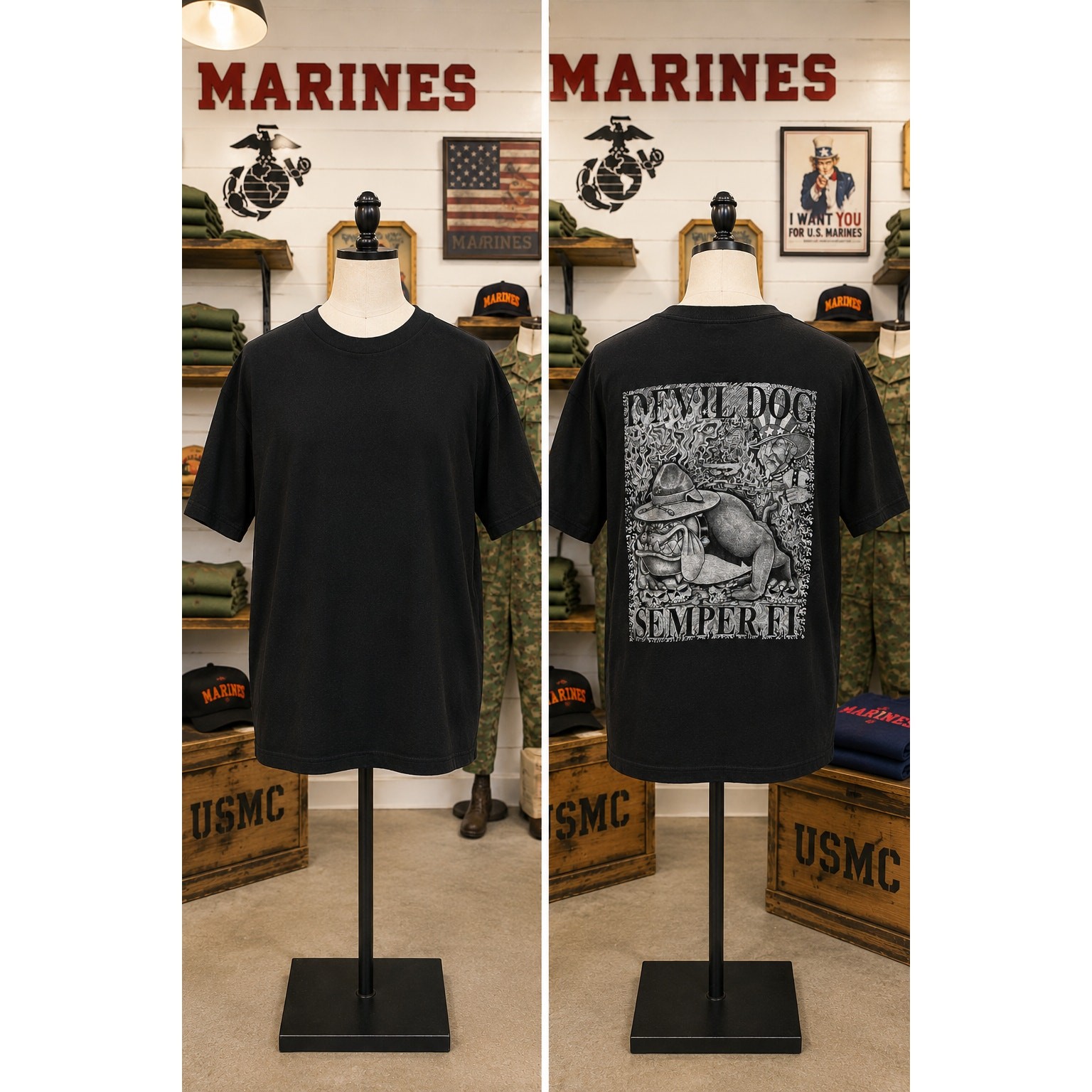 Vintage Alstyle AAA Devil Dog Semper Fi USMC Marine Corps Tee XL