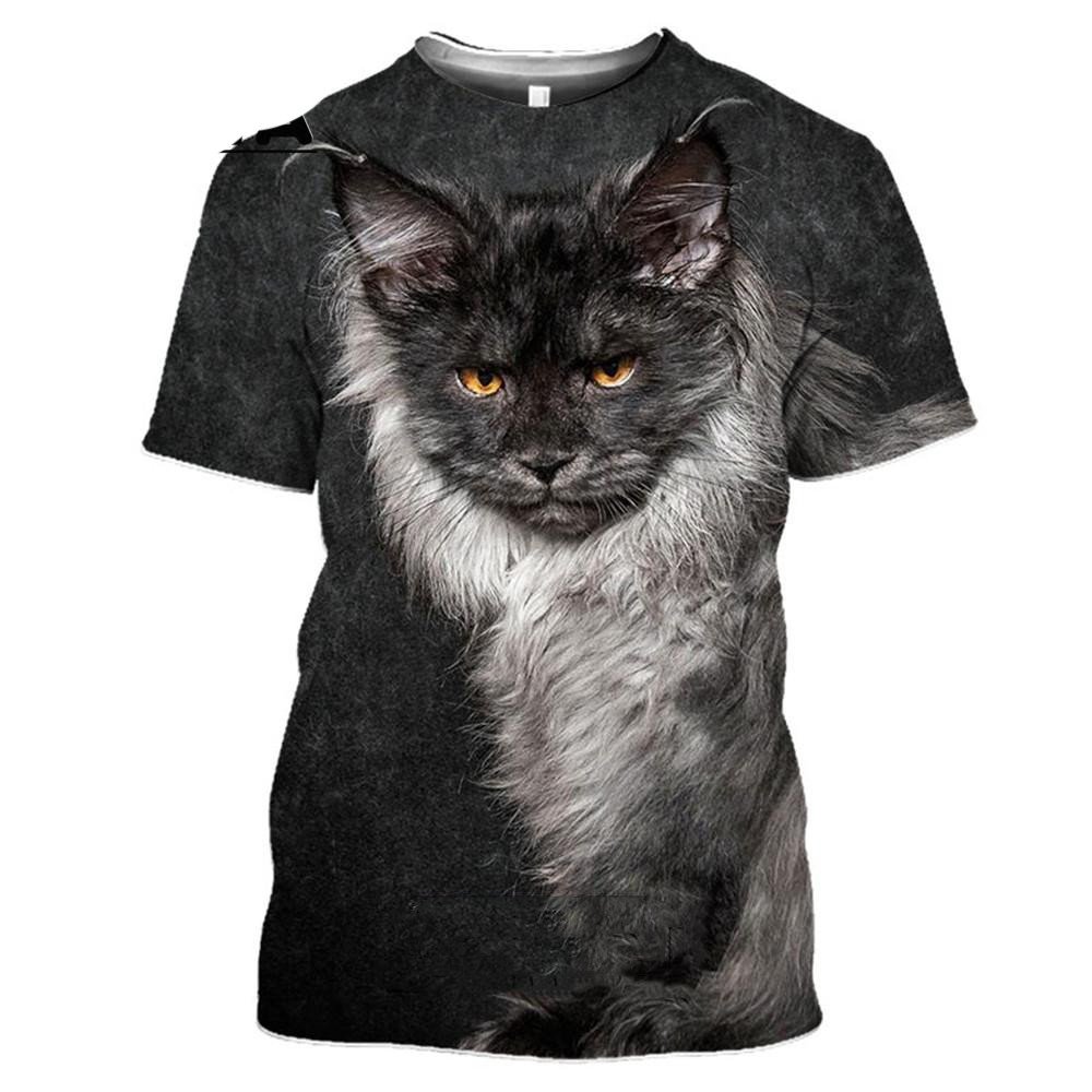 Lifelike Maine Coon Cat Tee, 3D Graphic Shirt for Men Women