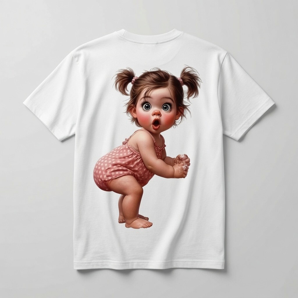 Cute Baby Girl Pigtails Funny Back Print T-Shirt - Adorable Toddler Graphic Tee gallery