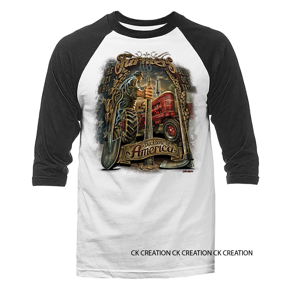 Farmers Backbone of America American Pride Patriot Patriotic 3/4 Sleeve Raglan