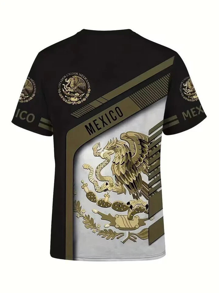 Mens Aztec Eagle Graphic T Shirt Gold Black Mexican Print Short Sleeve Tee gallery