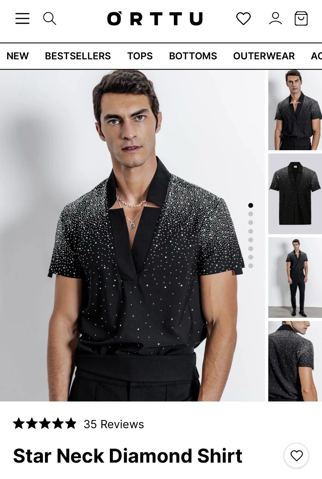 Star neck Diamond shirt black with attached diamonds size L gallery