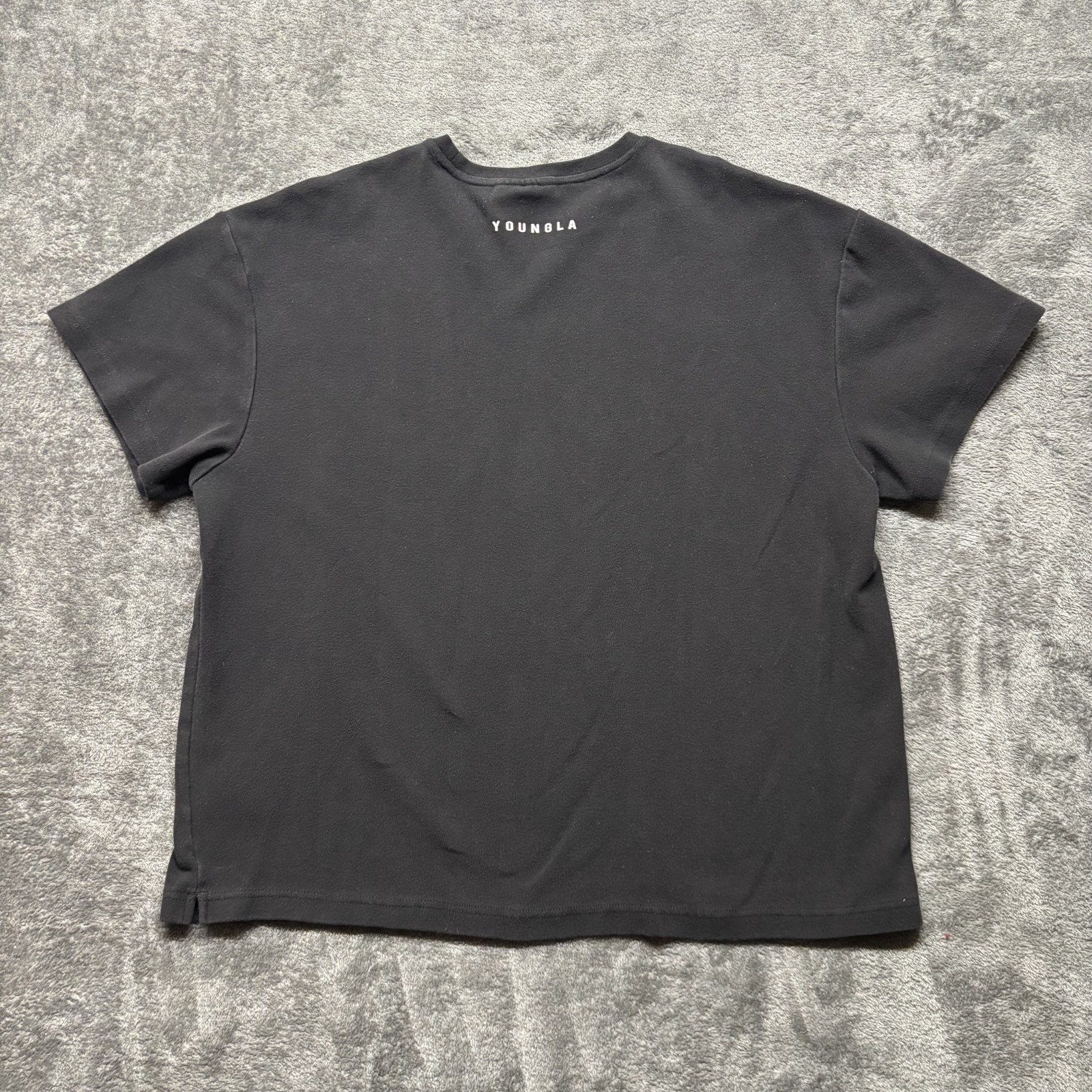 Youngla Shirt Mens Small Black Oversized Short Sleeve Los Angeles Logo Stretch gallery