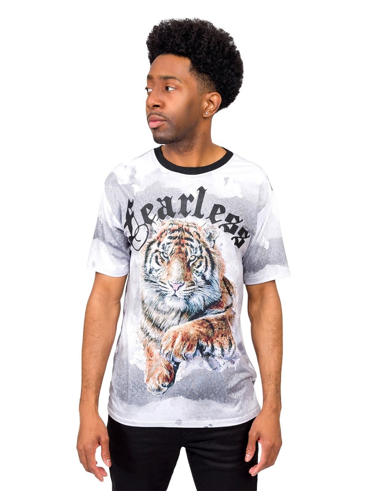 Victorious Men’s Wash Leopard And Embossed Fearless Tiger T-Shirt TS7423 TS7422