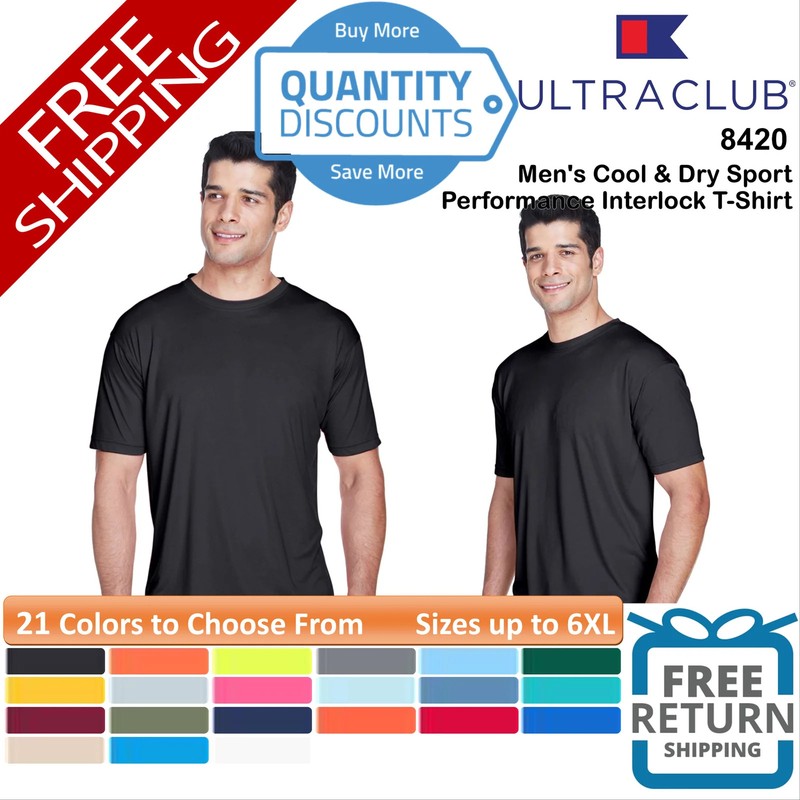 🔥 UltraClub Men Cool & Dry Sport Performance Interlock T-Shirt Up To 6XL 8420