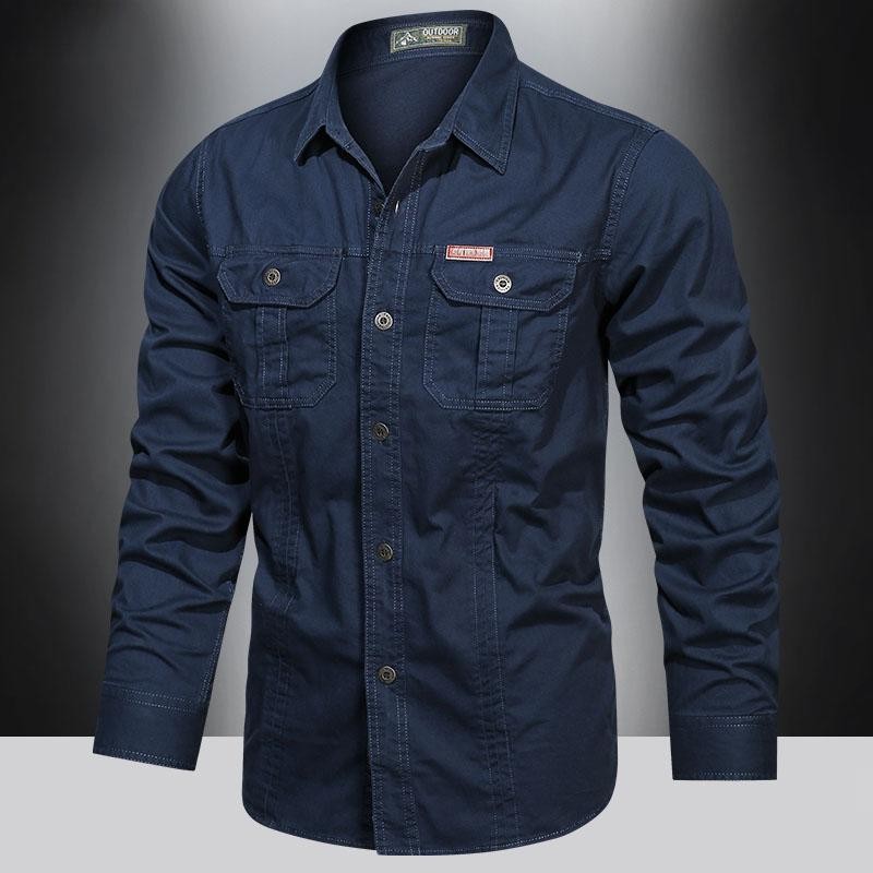 Men's Long-Sleeve Western Shirts Cotton Button-Up Military Style gallery