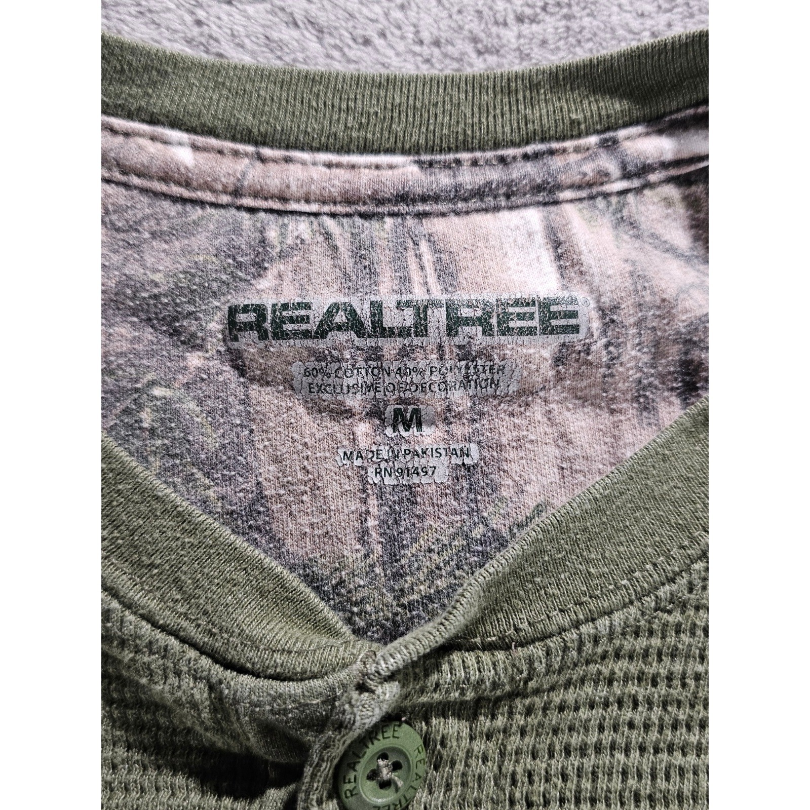 Realtree Mens Waffle Knit Thermal Henley Shirt Olive Green Long Sleeve Medium gallery