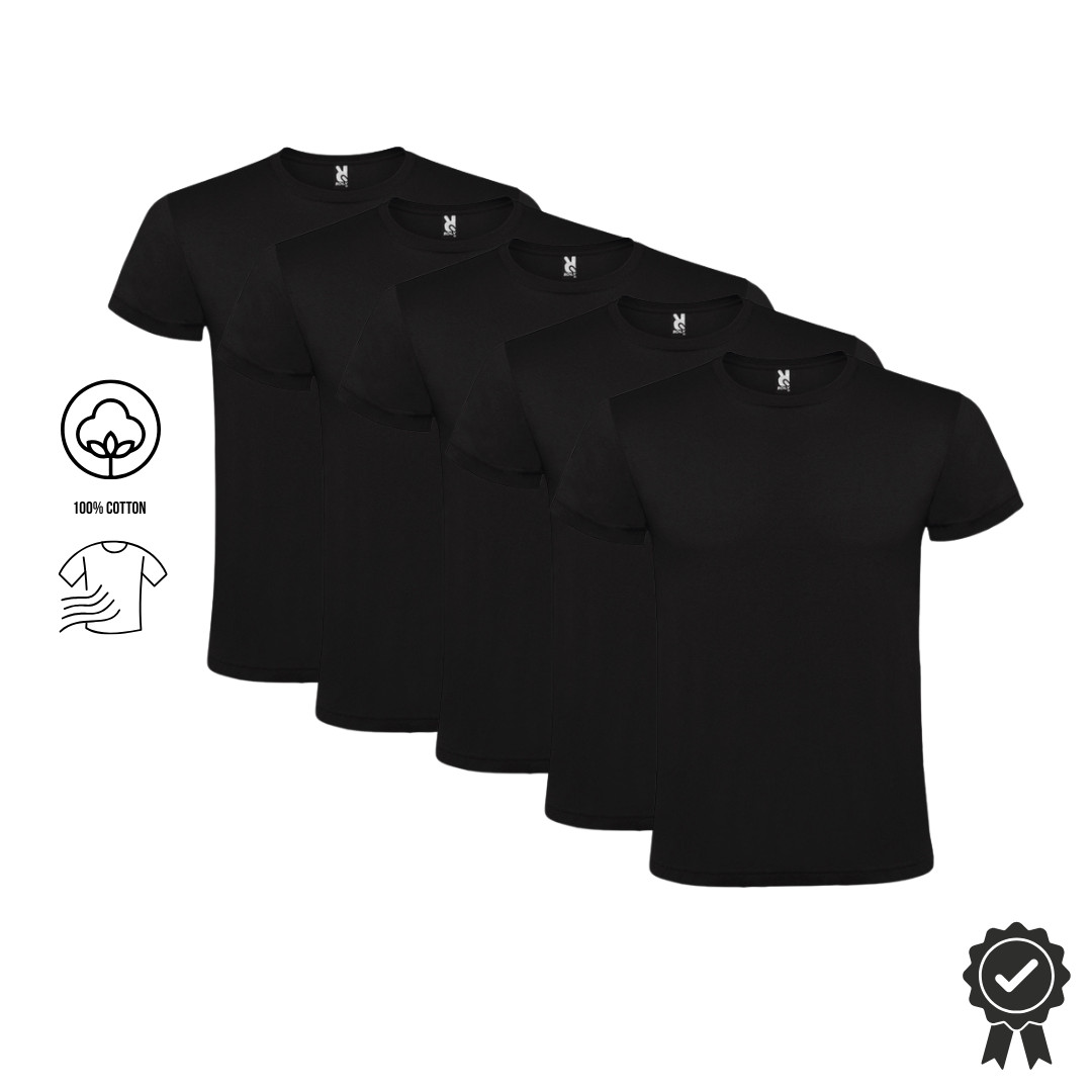 5-piece set black men’s T-shirt economy pack, 100% cotton round neck short sleeve M-XXL Roly Ato