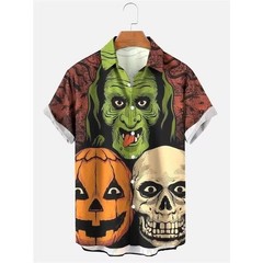 Mens Button Down Universal Monsters Halloween Hawaiian Top Novelty Holiday Gift