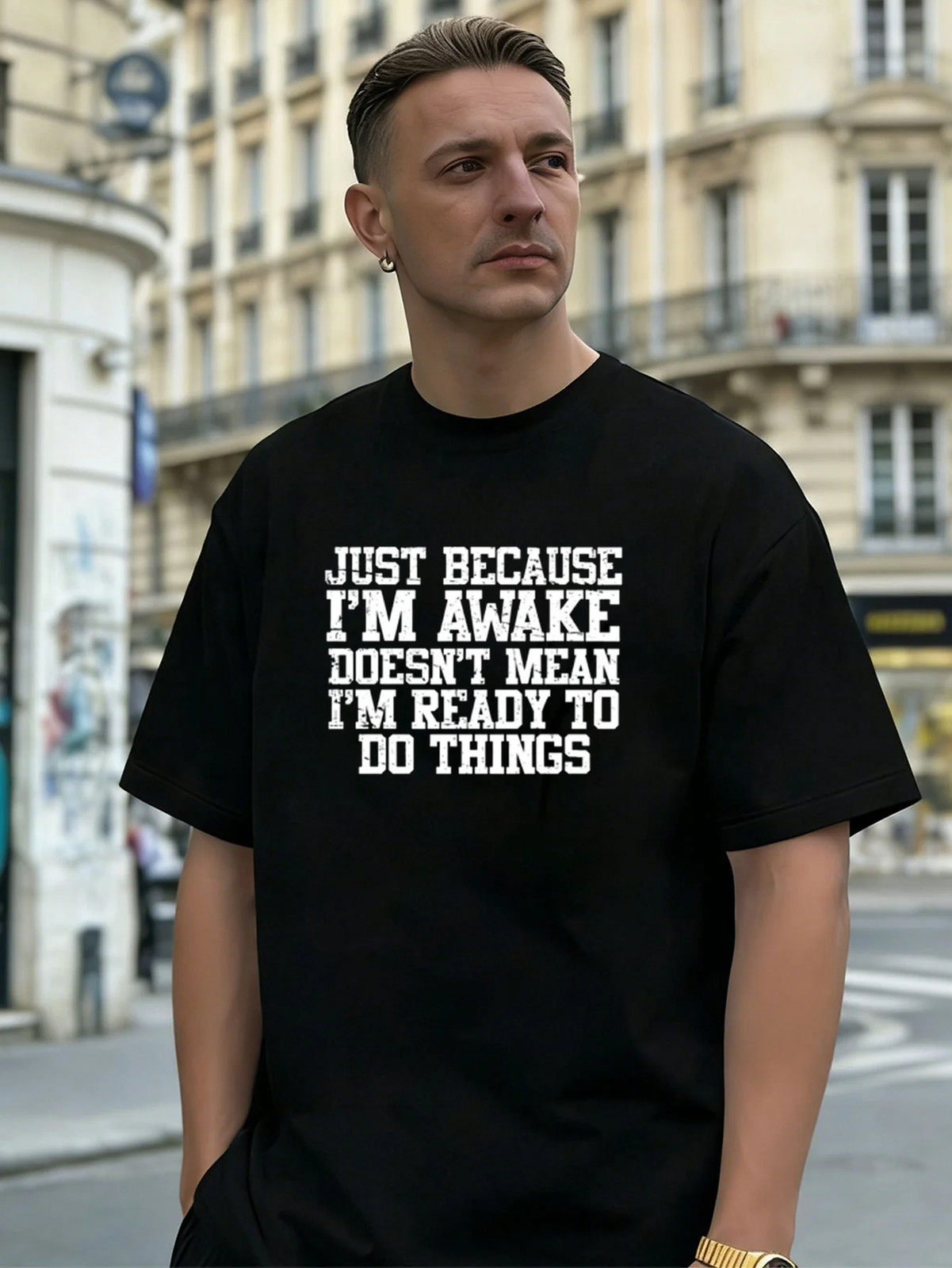 Awake But Not Ready Graphic 100% Cotton Men’s T-Shirt for Daily Casual Wear