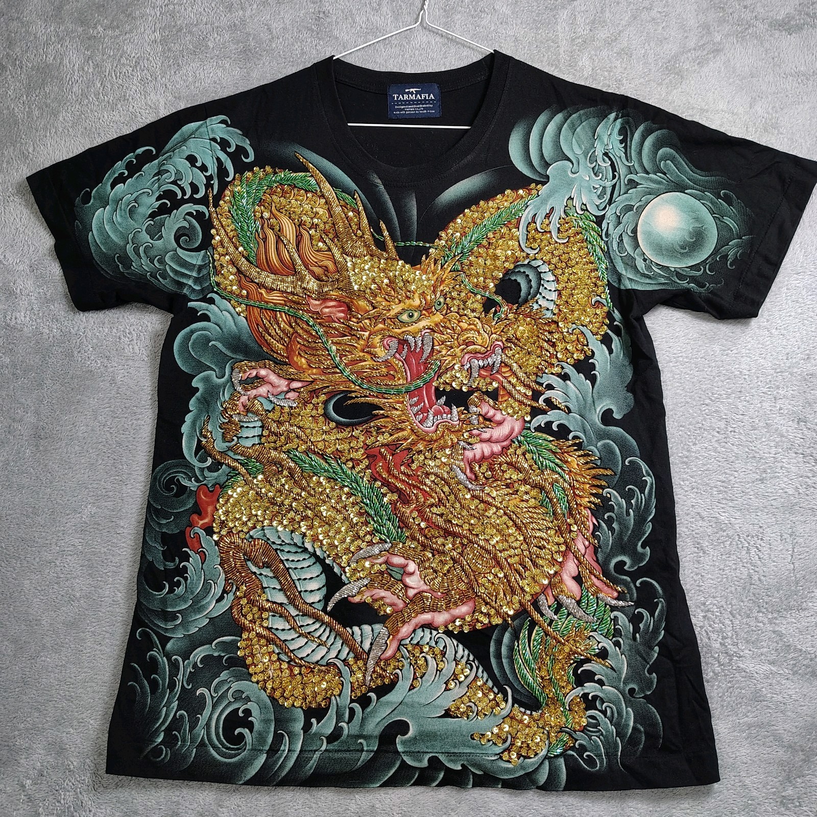 TARMAFIA Year of the Dragon Handmade Sequin & Beaded Mens L Shirt Power Fortune gallery